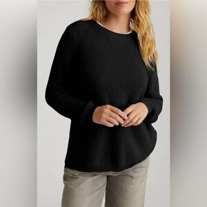 525 America Women’s Black Cotton Crewneck Emma Hi Low Sweater